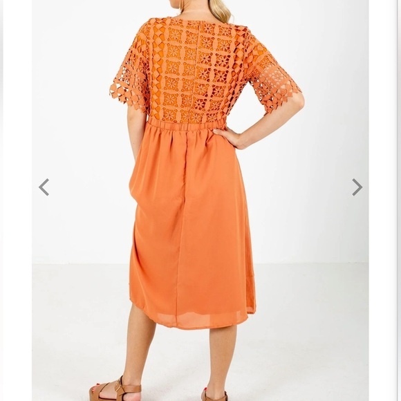 Roolee | NWT Orange Crochet Flowy Midi Dress Sz M - Picture 6 of 12